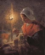 Jean Francois Millet Sewing under the light painting